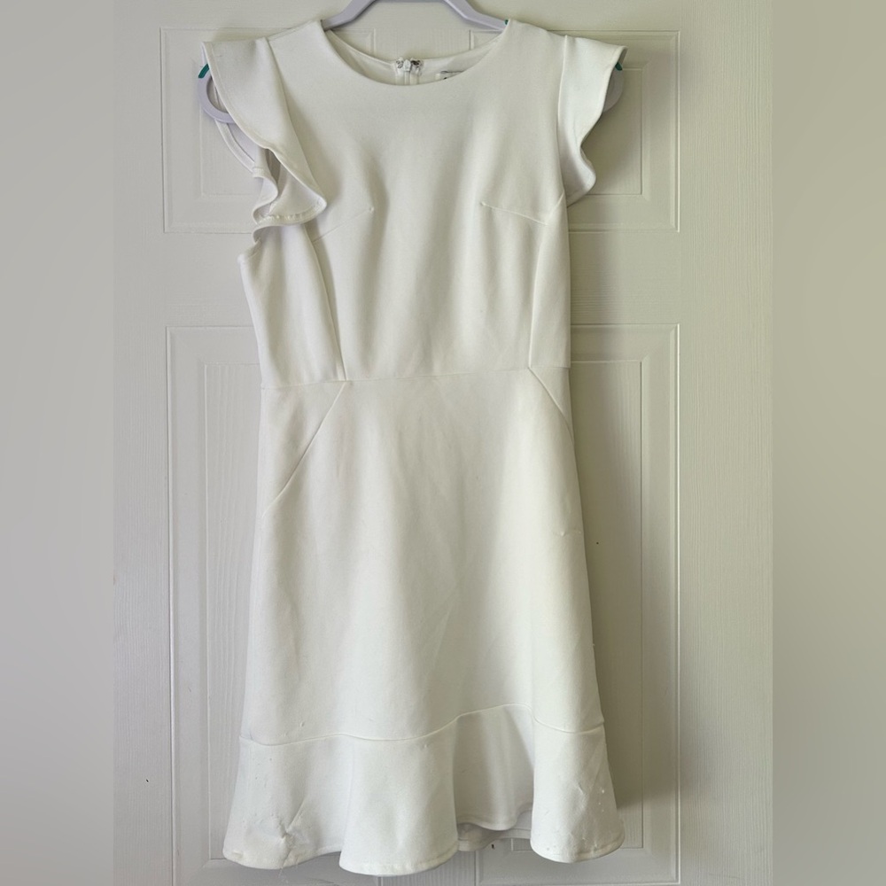 She + Sky Cream Flutter Sleeve Sheath Dress